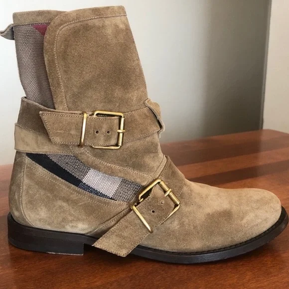 Burberry Tan Suede Combat Boots - Picture 1 of 13